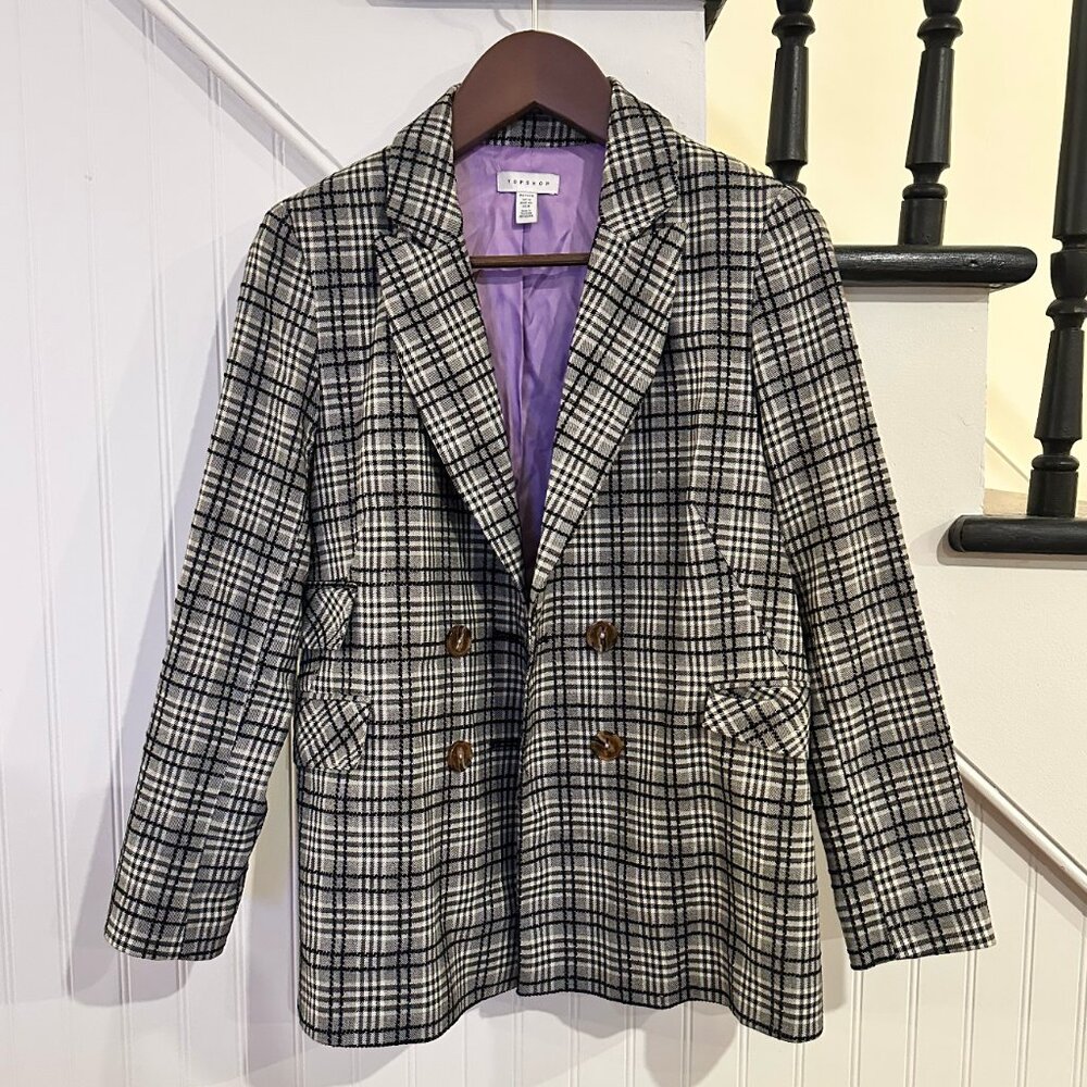 Topshop London / Plaid Fully Lined Blazer